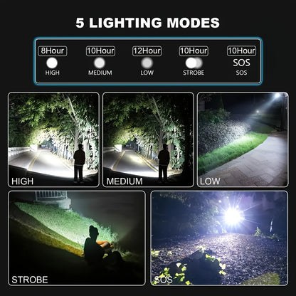 Men's Tools Clearance -2 Pack Rechargeable LED Flashlight, High Lumen Super Bright Flashlights, Multi-function 5 Modes, Powerful Torch, Suitable For Home, Camping, Hiking