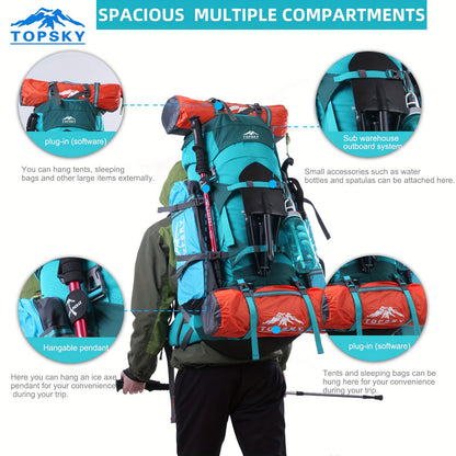 18.49gal Travel Backpack, Outdoor Sports Backpack, Nylon Hiking Bag, Outdoor Camping Storage Bag, Hiking Backpack Suitable for Mountaineering, Hiking, Camping, with Independent Sleeping Bag Compartment and Independent Water Bag Compartment