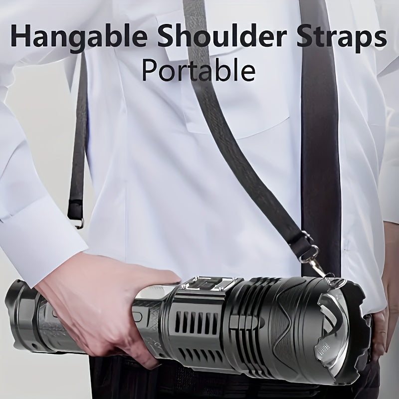 High-Power LED Flashlight, Built-In Battery Tactical Flashlight, Rechargeable Portable Flashlight, IP65 Waterproof, Suitable for Outdoor Work, Hunting, Fishing