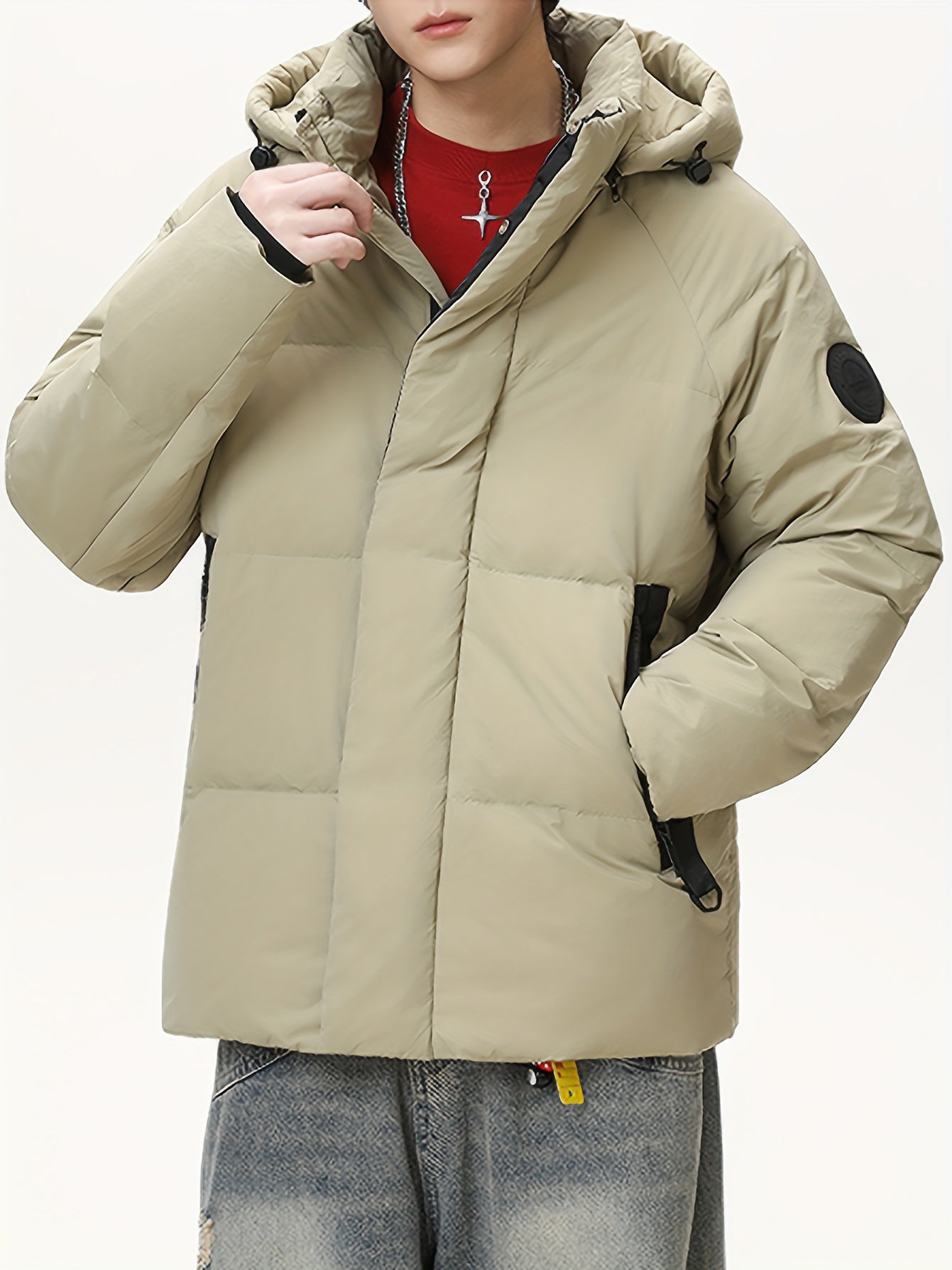 Men's And Women's Outdoor Down Jacket, Winter Heavyweight 90 Down Coat Outfit, Hooded Drawstring Shoulder Sleeve Logo, Thick Windproof Coat, Men's Ski Jacket, Ideal Choice for Mountaineering And Skiing, Insulated Warm Winter Wear