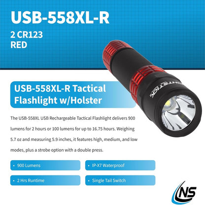 USB - 558XL - R Metal USB Rechargeable Multi - Function Tactical Flashlight - Red