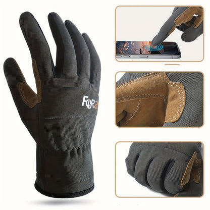 1 Pair Unisex Lightweight Touchscreen Work Gloves | Mechanical\Gardening Breathable , Elastic Wrist Fixing, Olive Green, Smooth Appearance