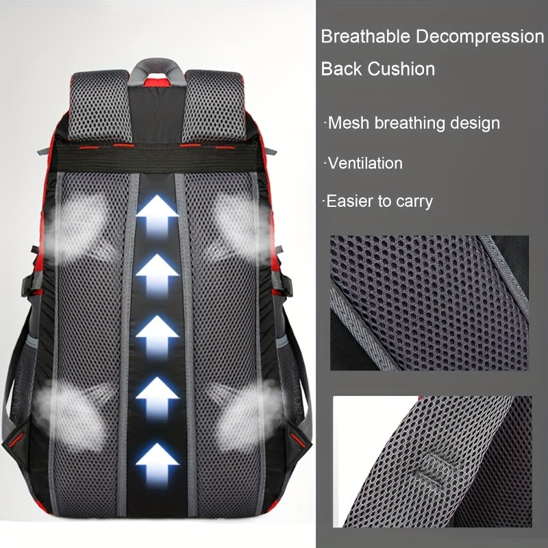 1pc 10.57gal Heavy-Duty Oxford Cloth Hiking Backpack with Compression Strap & Zipper Closure - Foldable Travel Backpack for Men & Women, 15+ Uses (Mountaineering, Hiking, School, Airport, Daily Carry) - Durable, Lightweight, And Stylish Design