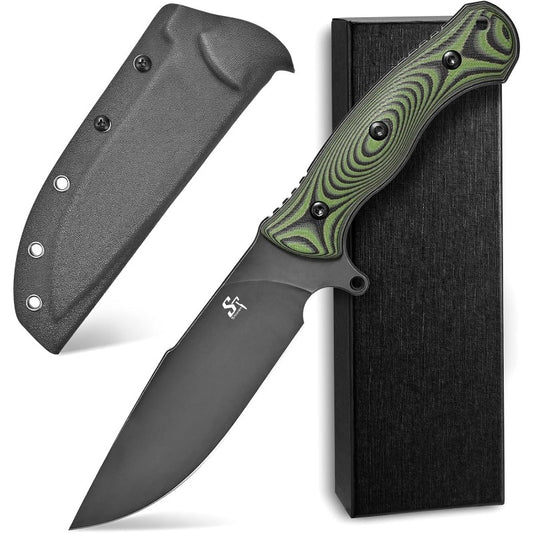 ST18 Fixed Blade Knife N690 Black Stonewashed Steel Blade Double Color G10 Handle Full Tang EDC Fixed Knifes for Outdoor Activities Working Camping Green