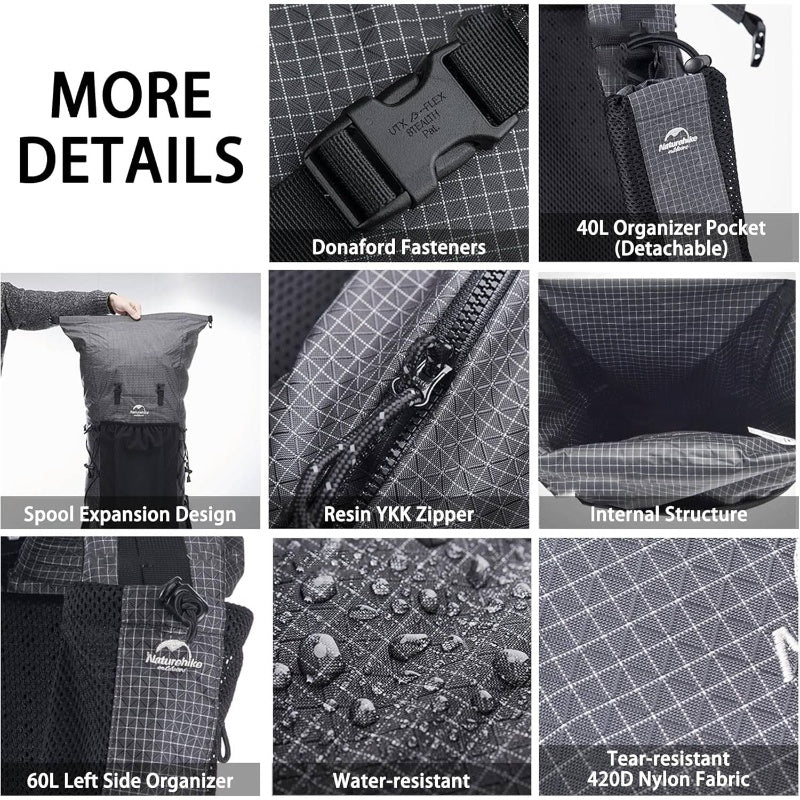 10.57gal+1.32gal Internal Frame Hiking backpacking backpack, Camping High Quality Bag, Ultralight Outdoor Daypack with Rain Cover Hiking, Backpacking, Rucking, Camping Survival, Hiking Accessories, Backpack for Hiking, Hiking Gear And Equipment