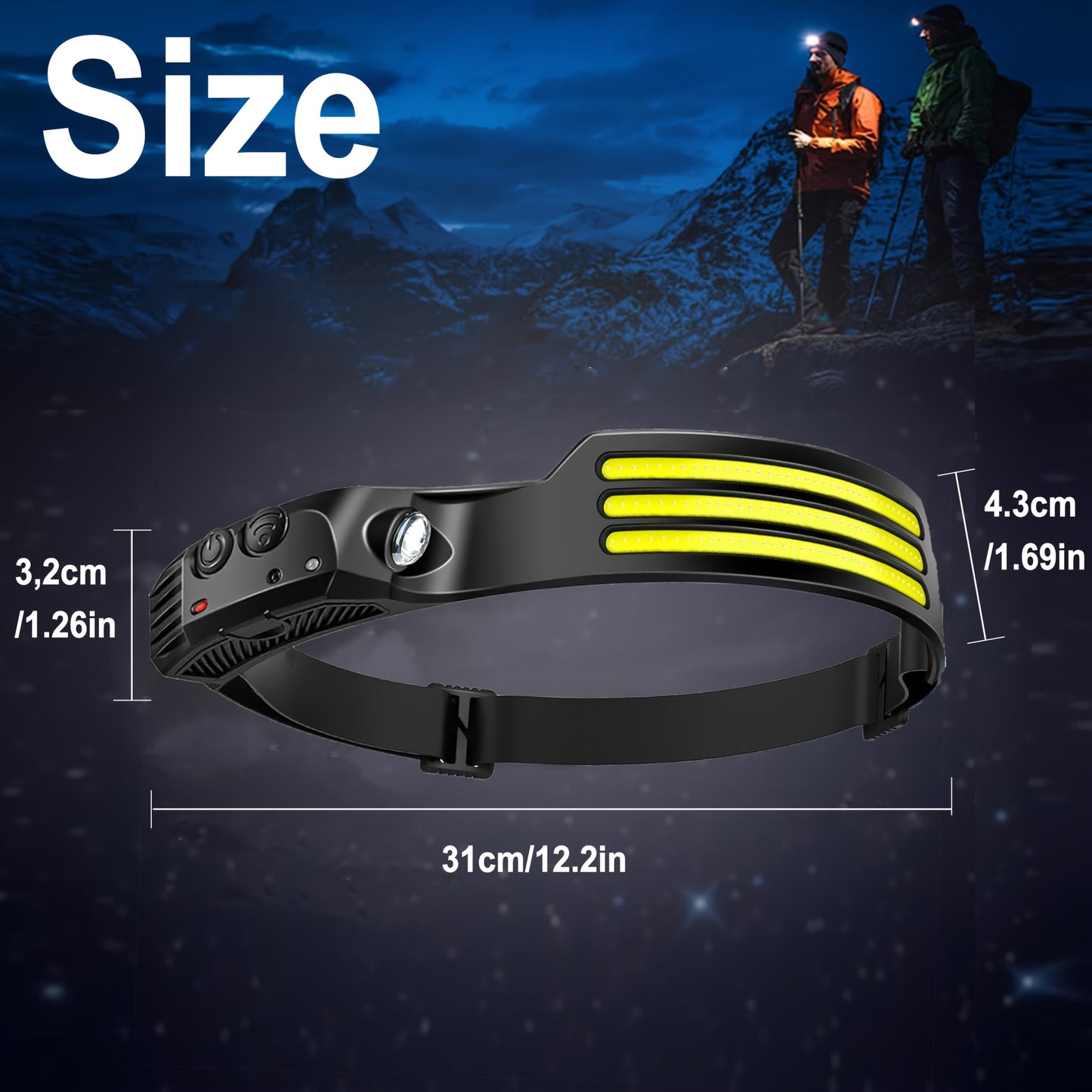 3pcs Outdoor Motion Sensor Head Lamp, USB Rechargeable, LEDSuper Bright Headlight with Motion Sensor, 5 Light Modes for Camping, Hiking, Running, Fishing