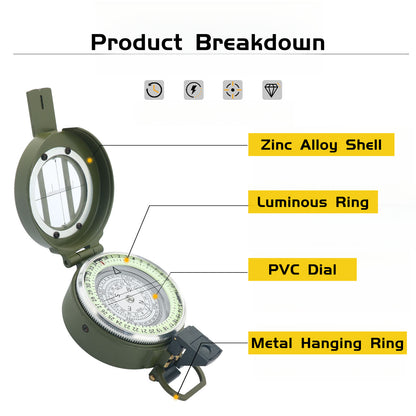 1 Military Green DC60-1B Zinc Alloy Automatic Compass | High-Precision Outdoor Compass, Suitable for Educational Use, Without Battery
