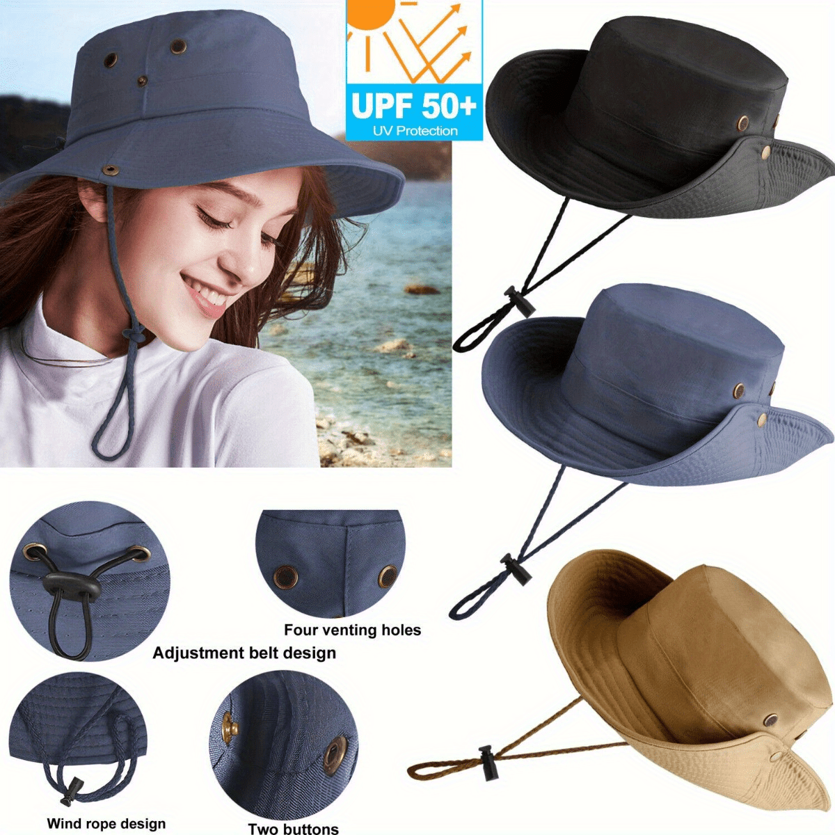 2 Pack Packable Sun Protection Quick-Dry Fishing Hiking Travel Bucket Cap Ideal for Summer Outdoor Activities like Fishing & Hiking