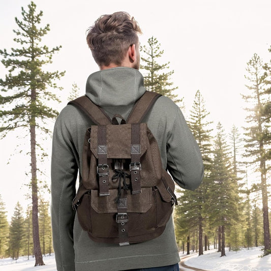 Vintage Canvas Backpack for Men Women Durable Casual Daypack Large Capacity Travel Rucksack Fits for Hiking and Daily Use Coffee, Weekend Getaway, Outdoor Adventure, Minimalist Aesthetic, Classic Backpack, Lightweight Pack, Spacious Rucksack
