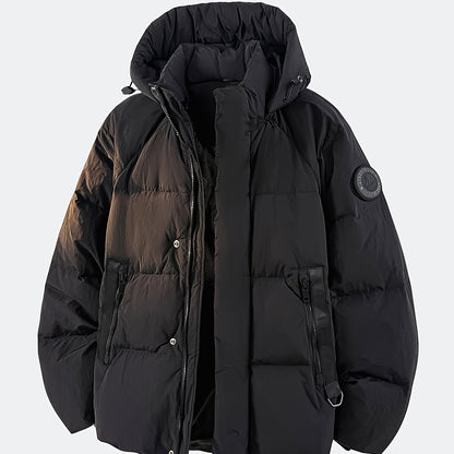 Men's And Women's Outdoor Down Jacket, Winter Heavyweight 90 Down Coat Outfit, Hooded Drawstring Shoulder Sleeve Logo, Thick Windproof Coat, Men's Ski Jacket, Ideal Choice for Mountaineering And Skiing, Insulated Warm Winter Wear