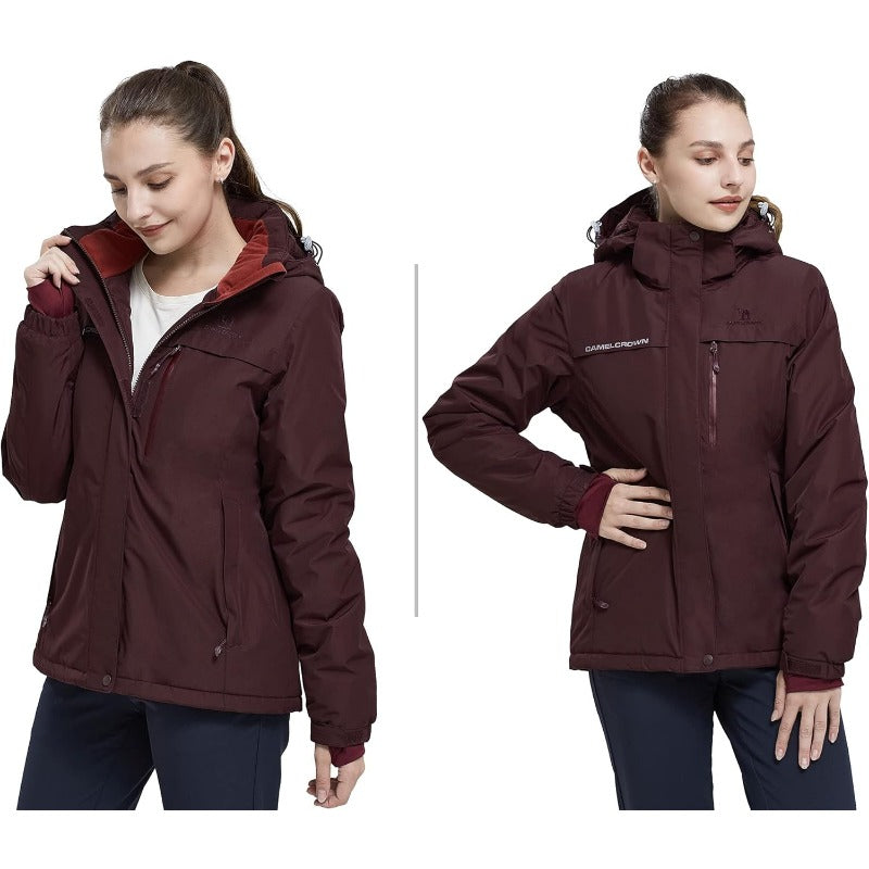 Women'S Mountain Snow Waterproof Ski Jacket | Detachable Hood, Windproof Wool Parka Coat, Rain Jacket, Winter Coat