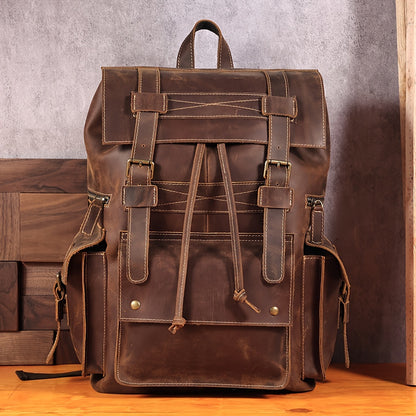 Leather Men's Backpack Crazy Horse Leather Large Capacity Outdoor Sports Backpack Leisure Travel Business Attendance Backpack