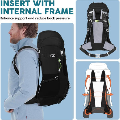 Internal Frame Hiking Backpack 13.21\15.85\17.17\18.49\21.13gal | Mountain Climbing Camping Backpack Daypack with Rain Cover, Mixed Color, Hard Shell