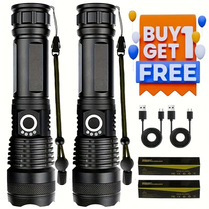 Men's Tools Clearance -2 Pack Rechargeable LED Flashlight, High Lumen Super Bright Flashlights, Multi-function 5 Modes, Powerful Torch, Suitable For Home, Camping, Hiking