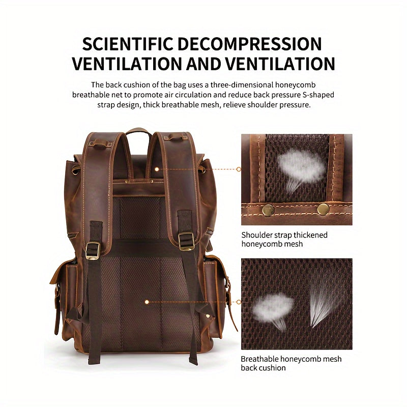 Leather Men's Backpack Crazy Horse Leather Large Capacity Outdoor Sports Backpack Leisure Travel Business Attendance Backpack