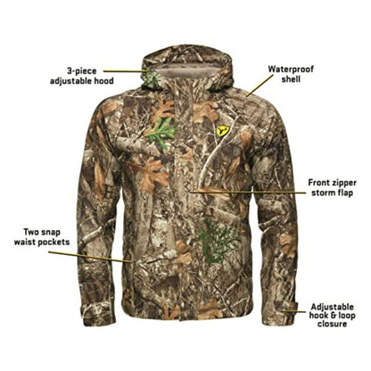 Men's Waterproof Windproof Hunting Rain Jacket with Camo Hood, Breathable Camouflage Outdoor Gear Suitable for Hunting, Fishing, - RainBlocker Technology & Taped Seams