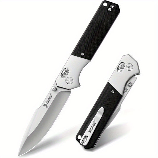 Folding Knife with a 3.48-Inch 14C28N Steel Blade, Featuring an Axis Lock Mechanism And a Reversible Deep Carry Pocket Clip, Equipped with a Lightweight G10 Handle