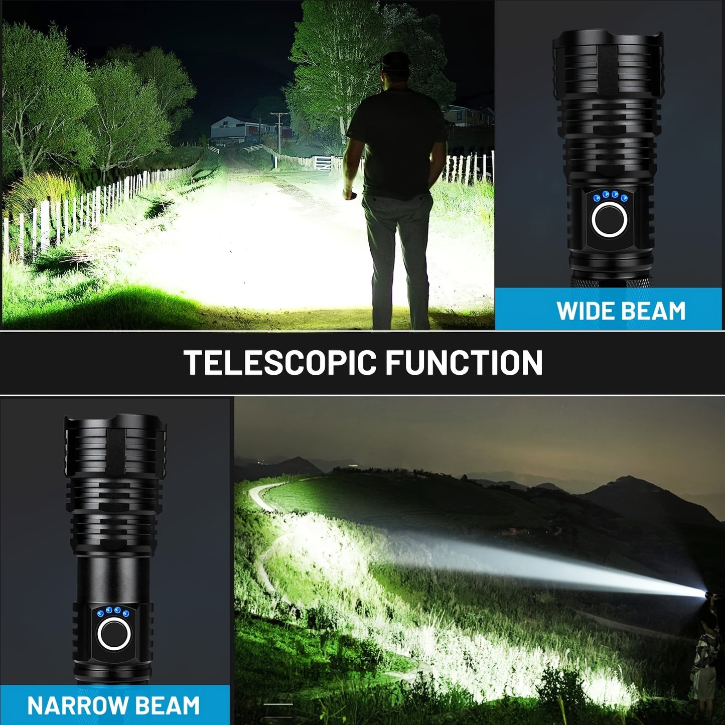 Men's Tools Clearance -2 Pack Rechargeable LED Flashlight, High Lumen Super Bright Flashlights, Multi-function 5 Modes, Powerful Torch, Suitable For Home, Camping, Hiking
