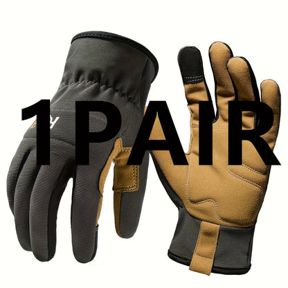 1 Pair Unisex Lightweight Touchscreen Work Gloves | Mechanical\Gardening Breathable , Elastic Wrist Fixing, Olive Green, Smooth Appearance