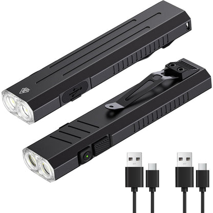 2pack Rechargeable EDC Flashlight | Emergency One Click Strobe Mode, 1600 High Lumens Portable Pocket Light, Magnetic Small EDC Slim Flat Flashlight for Working Camping Repairing, Aluminum Alloy, Includes Hand Strap, Without Battery