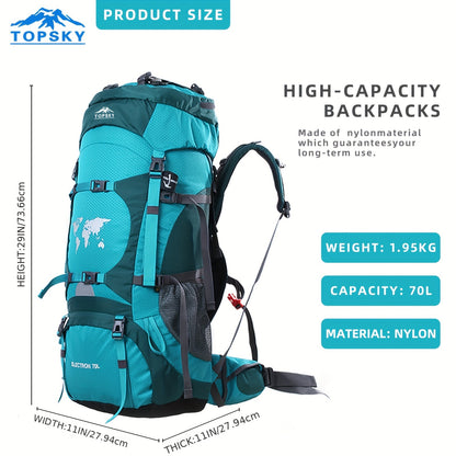 18.49gal Travel Backpack, Outdoor Sports Backpack, Nylon Hiking Bag, Outdoor Camping Storage Bag, Hiking Backpack Suitable for Mountaineering, Hiking, Camping, with Independent Sleeping Bag Compartment and Independent Water Bag Compartment