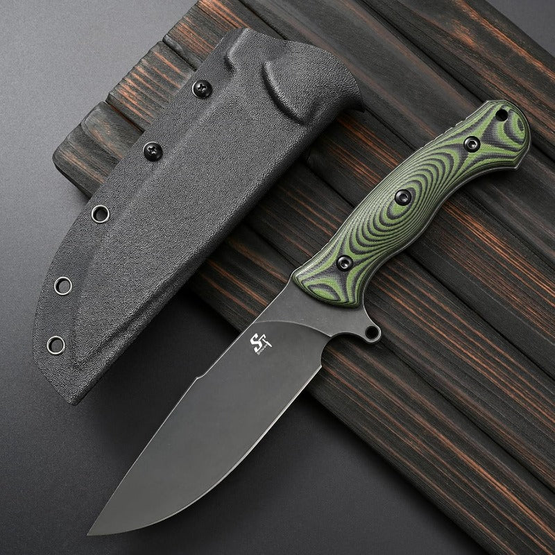 ST18 Fixed Blade Knife N690 Black Stonewashed Steel Blade Double Color G10 Handle Full Tang EDC Fixed Knifes for Outdoor Activities Working Camping Green