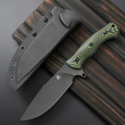 ST18 Fixed Blade Knife N690 Black Stonewashed Steel Blade Double Color G10 Handle Full Tang EDC Fixed Knifes for Outdoor Activities Working Camping Green
