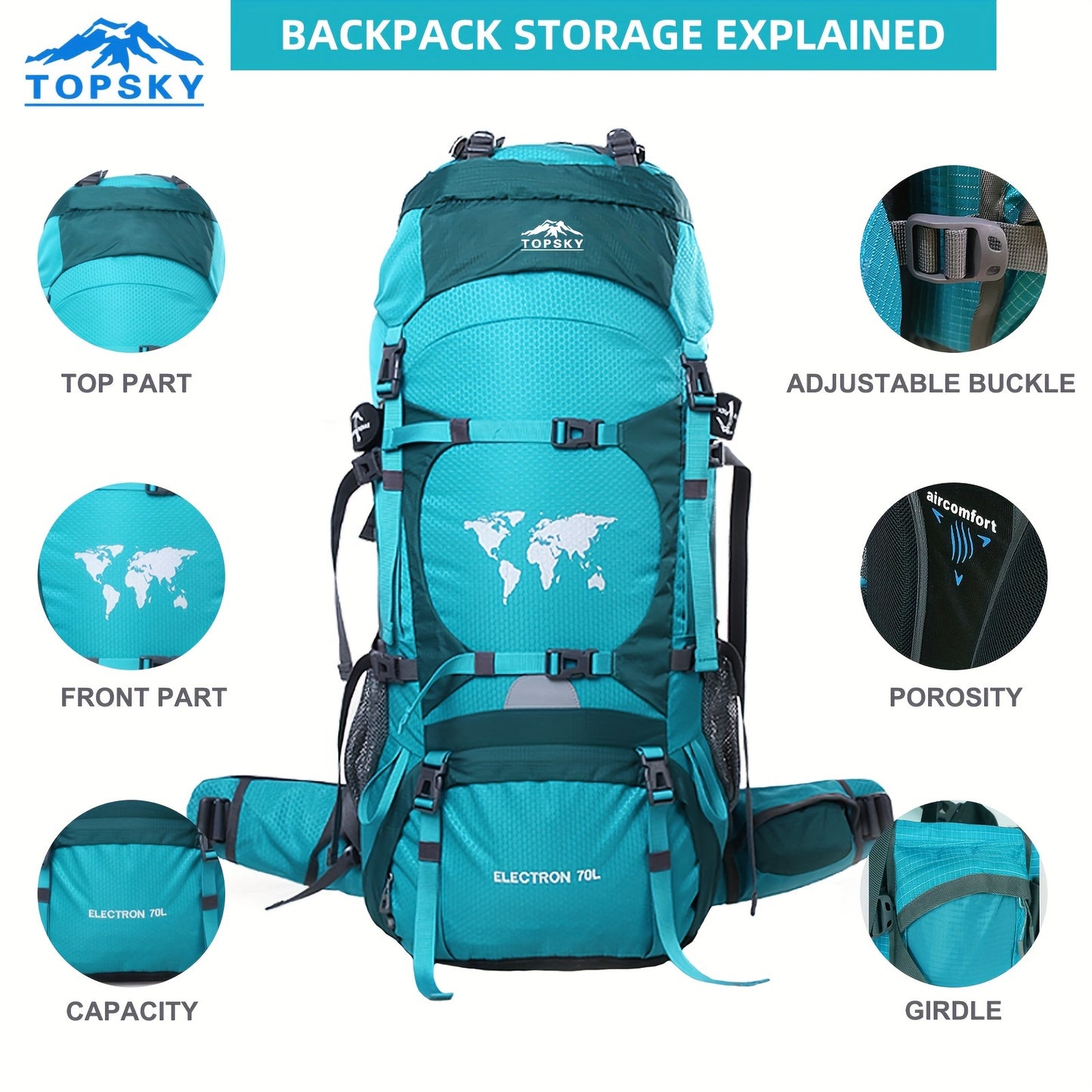 18.49gal Travel Backpack, Outdoor Sports Backpack, Nylon Hiking Bag, Outdoor Camping Storage Bag, Hiking Backpack Suitable for Mountaineering, Hiking, Camping, with Independent Sleeping Bag Compartment and Independent Water Bag Compartment