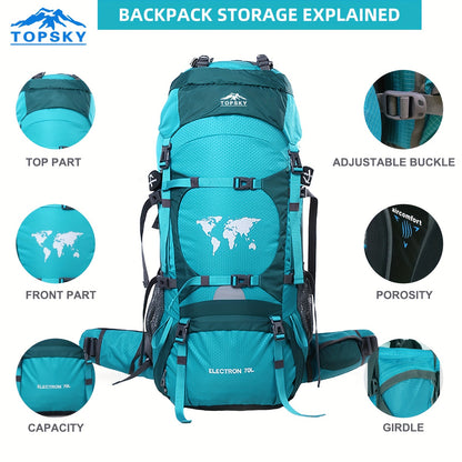 18.49gal Travel Backpack, Outdoor Sports Backpack, Nylon Hiking Bag, Outdoor Camping Storage Bag, Hiking Backpack Suitable for Mountaineering, Hiking, Camping, with Independent Sleeping Bag Compartment and Independent Water Bag Compartment