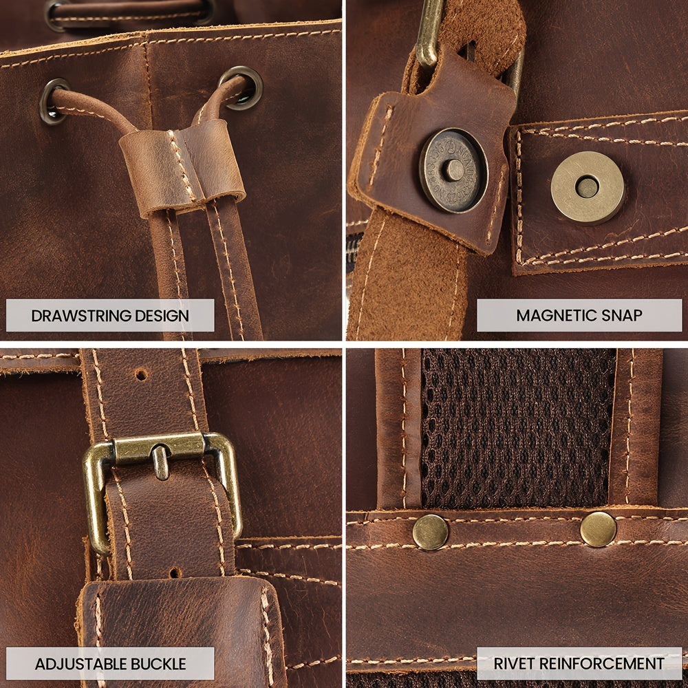 Leather Men's Backpack Crazy Horse Leather Large Capacity Outdoor Sports Backpack Leisure Travel Business Attendance Backpack