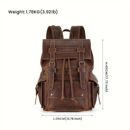 Leather Men's Backpack Crazy Horse Leather Large Capacity Outdoor Sports Backpack Leisure Travel Business Attendance Backpack