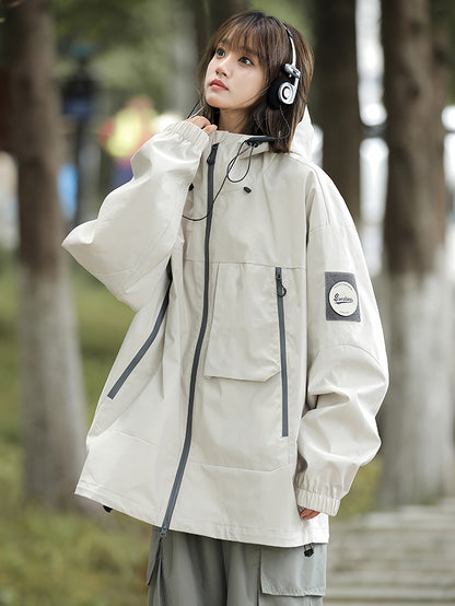 Breathable Lightweight Rain Jacket for Women - Windproof &, Oversized Fit with Adjustable Drawstring Hood, Long Sleeves, Pockets - All-Season Outdoor Hiking & Travel, Hiking Gear, Sporty Design, Durable Coating