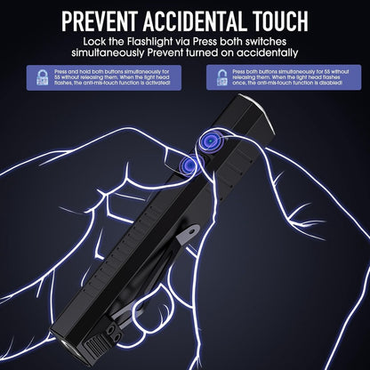 2pack Rechargeable EDC Flashlight | Emergency One Click Strobe Mode, 1600 High Lumens Portable Pocket Light, Magnetic Small EDC Slim Flat Flashlight for Working Camping Repairing, Aluminum Alloy, Includes Hand Strap, Without Battery